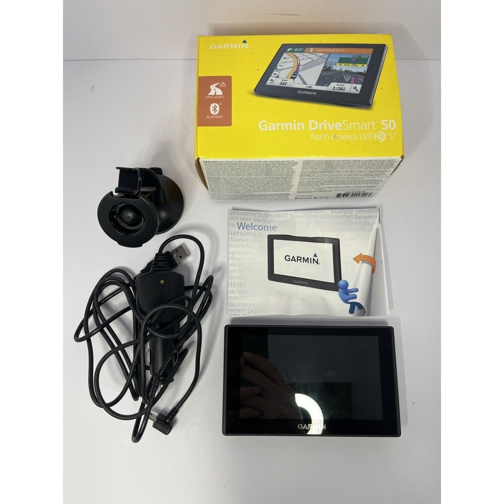 Garmin DriveSmart 50LMTHD 5 in GPS Navigation Unit Vehicle W/ Cord Mount bundle